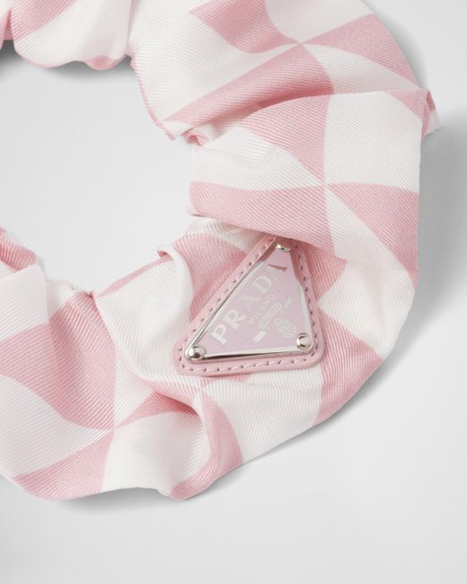 Prada Pink Printed Silk Twill Scrunchie