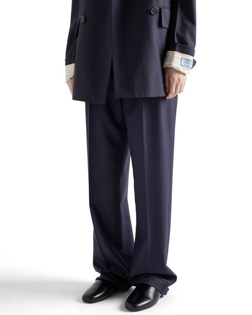 Prada Blue Wool Pinstripe Pants