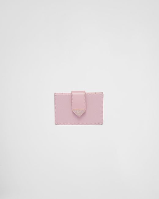 Prada Pink Saffiano And Smooth Leather Card Holder