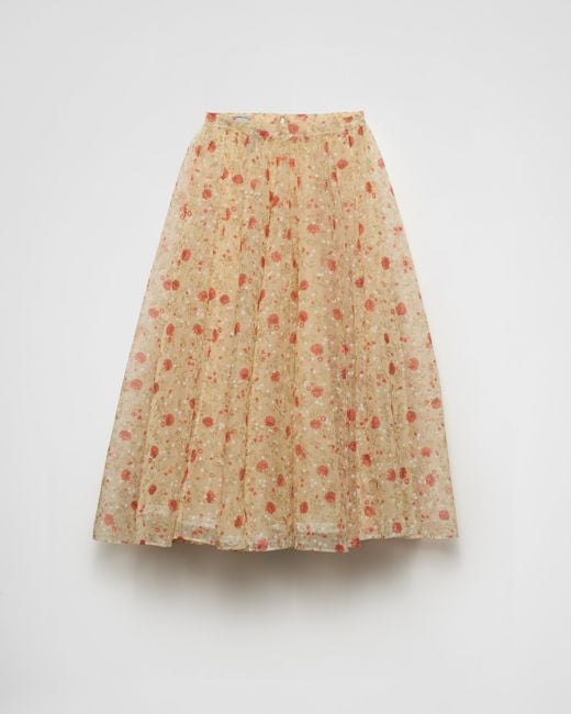 Prada Natural Printed Nylonette Midi Skirt