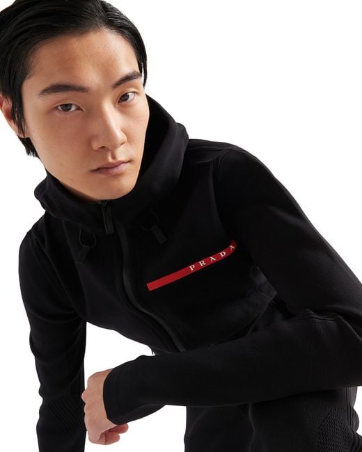 Prada Blue Technical Fabric Hoodie for men