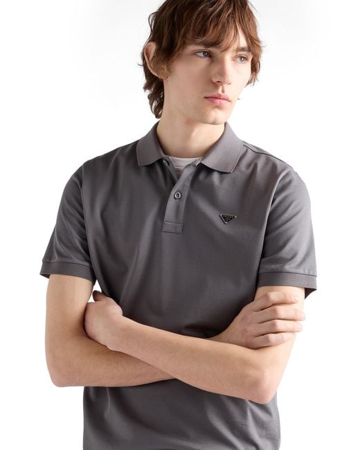 Prada Gray Piqué Polo Shirt for men