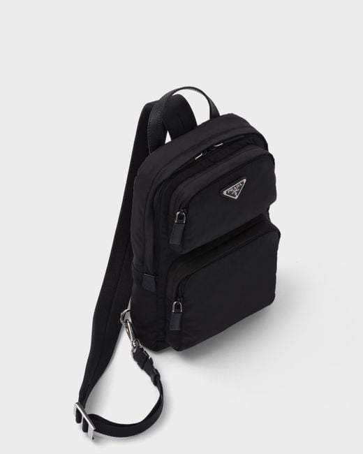Prada Black Re-nylon And Saffiano Leather Backpack for men