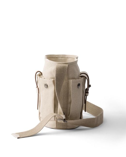 Prada Route Mini Canvas And Leather Bucket Bag, Natural