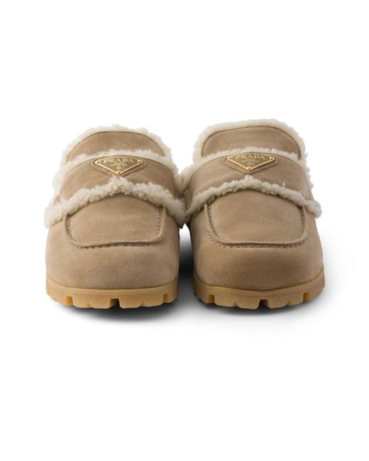 Prada Multicolor Suede And Shearling Mules