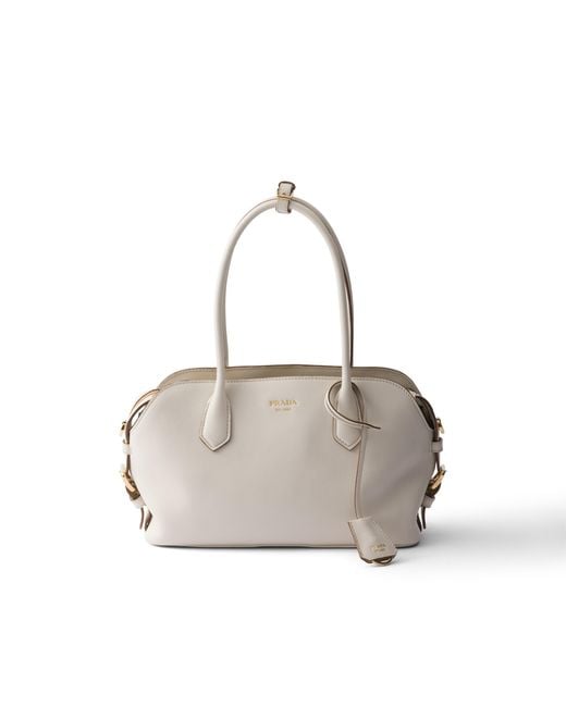 Prada White Signet Medium Leather Tote Bag