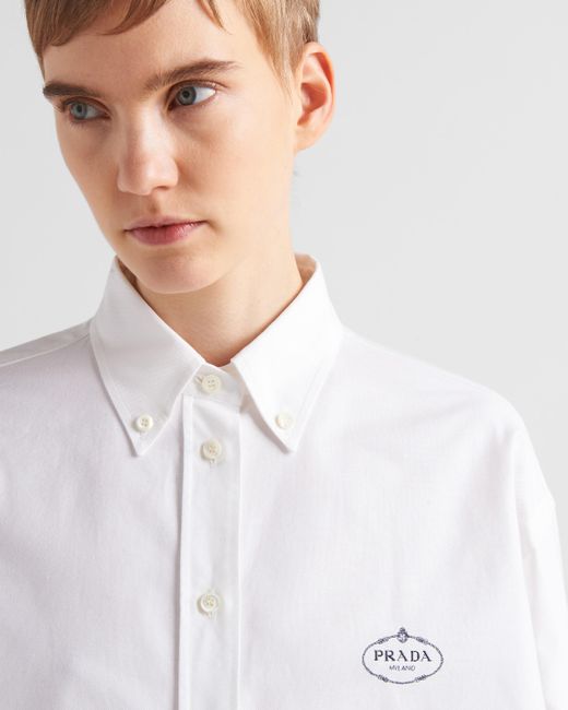 Prada White Besticktes Hemd Aus Oxford-Baumwolle