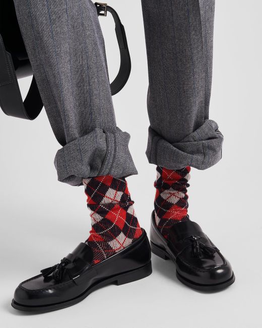 Prada Red Argyle Cotton Ankle Socks for men