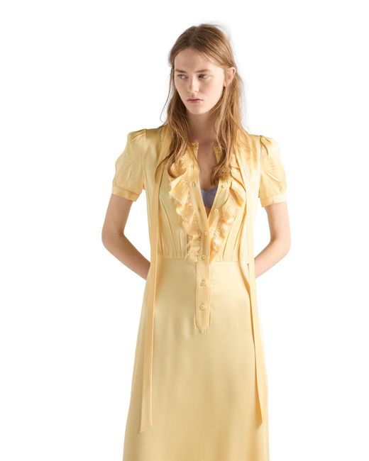 Prada Metallic Satin Crepe Dress, Cream
