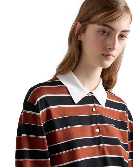Prada Red Striped Silk Polo Shirt