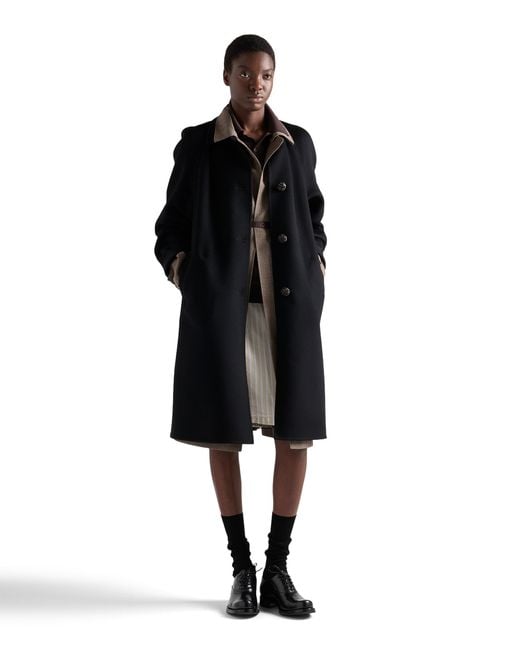 Prada Black Single-Breasted Double Cashmere And Wool Coat