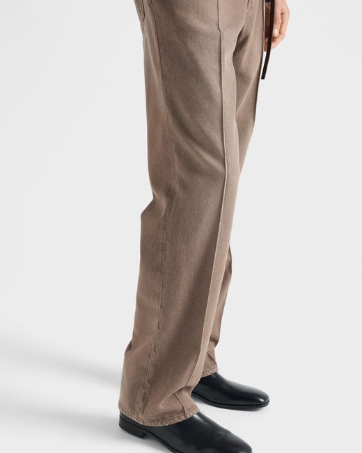 Jean Cinq Poches En Denim Délavé Prada pour homme en coloris Brown