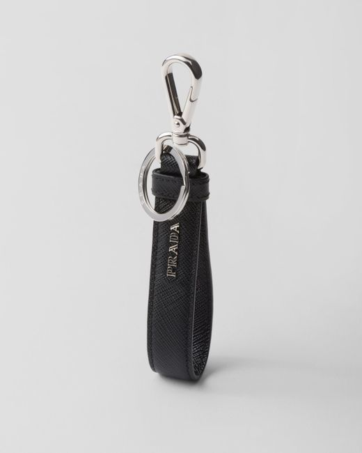 Prada White Saffiano Leather Keychain for men
