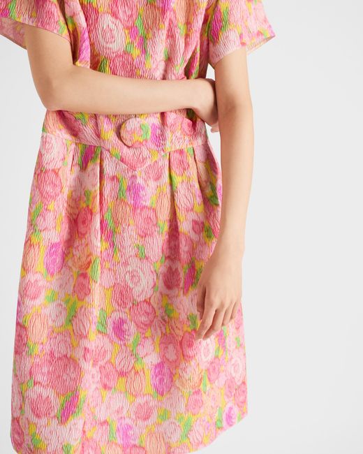 Prada Pink Floral Print Cloquet Dress