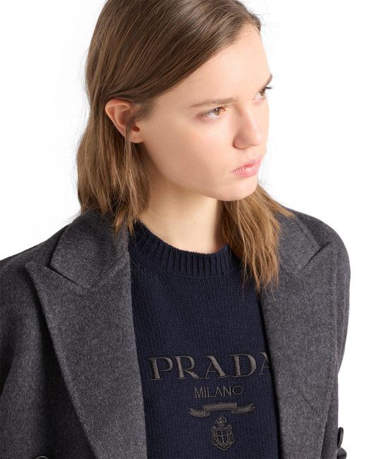 Prada Blue Wool And Cashmere Crew-Neck Sweater
