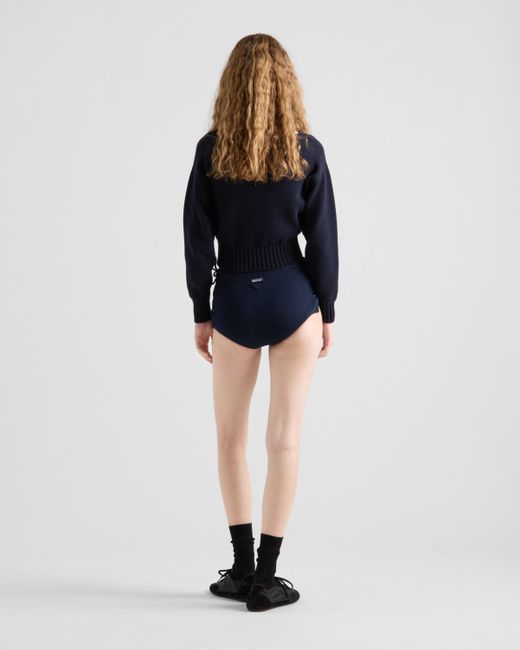 Prada Blue Pullover Aus Baumwolle Mit U-Boot-Ausschnitt