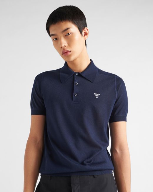 Prada Blue Cashmere Polo Shirt for men