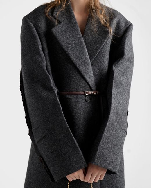 Prada Black Einreihiger Mantel Aus Shetlandwolle
