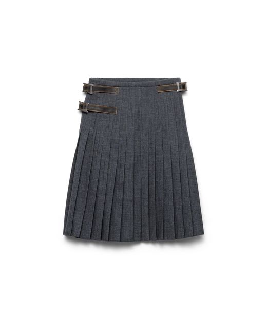 Prada Blue Pleated Wool Hopsack Skirt