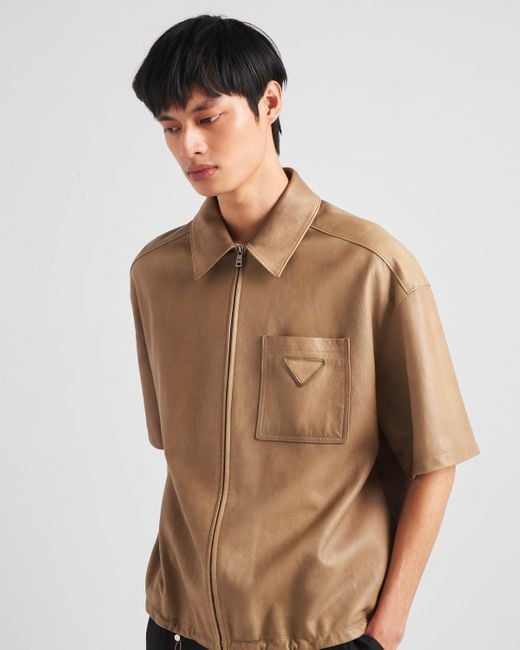Prada Natural Short-sleeve Nappa Leather Shirt for men