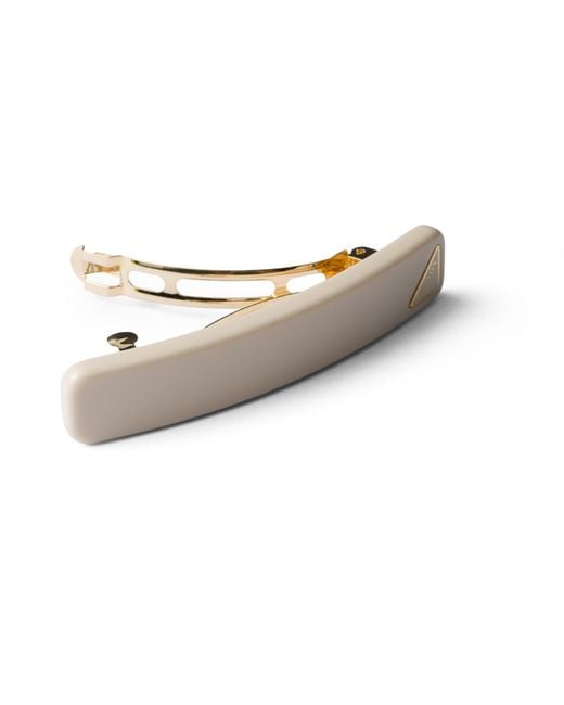 Prada White Hair Clip With Triangle Logo