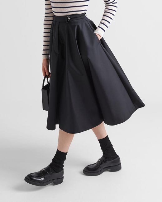 Prada Black Re-nylon Logo-plaque High-rise Pleated Skirt