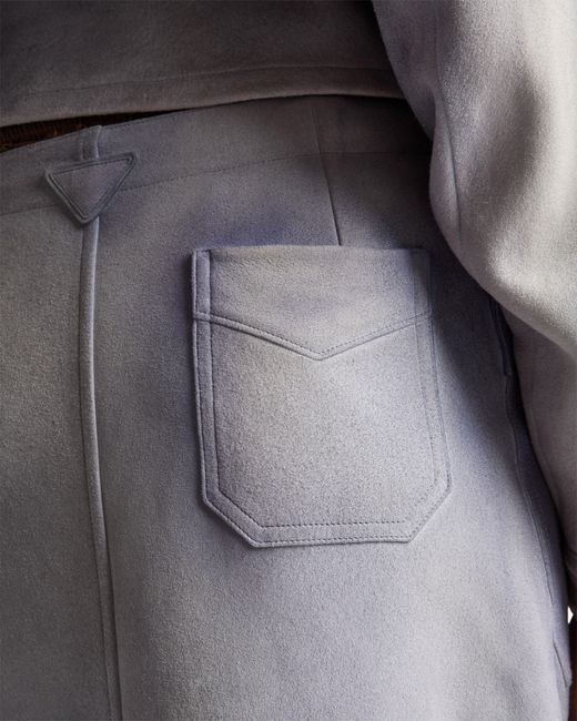 Prada Gray Buttoned Suede Skirt, Sky