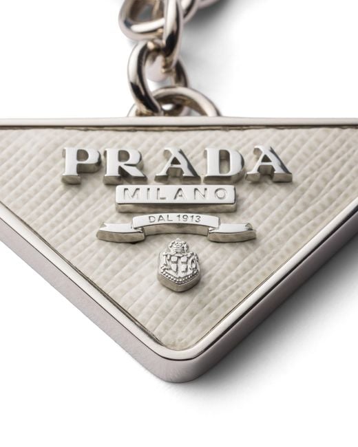 Prada White Saffiano Leather And Metal Keychain for men