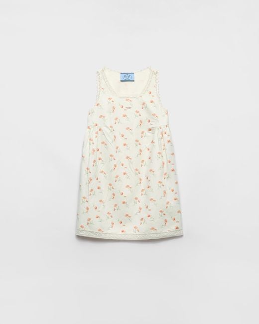 Prada White Minikleid Aus Leinen Mit Blumen-Print