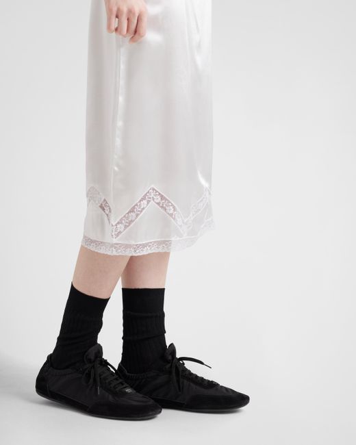 Prada White Bestickter Rock Aus Satin