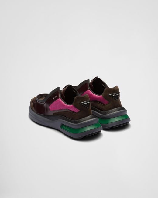 Prada Multicolor Systeme Brushed Leather Sneakers With Bike Fabric And Suede Elements for men