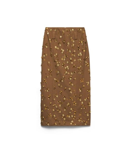 Prada Natural Embroidered Chevron Midi-Skirt