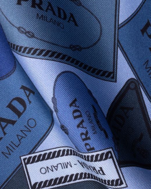 Prada Blue Printed Twill Scarf 55X55 for men
