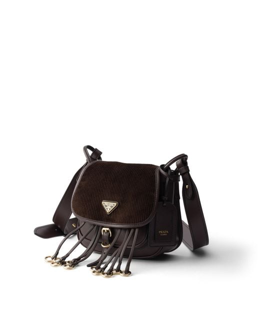 Prada Black Corsaire Corduroy And Leather Mini Shoulder Bag, Ebony