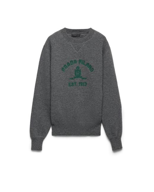 Prada Gray Cashmere Crew-Neck Sweater for men