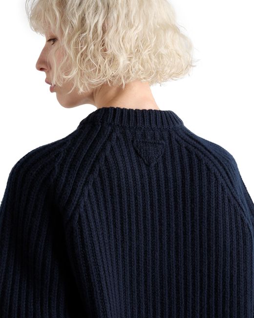 Prada Blue Wool And Cashmere Crew-Neck Sweater