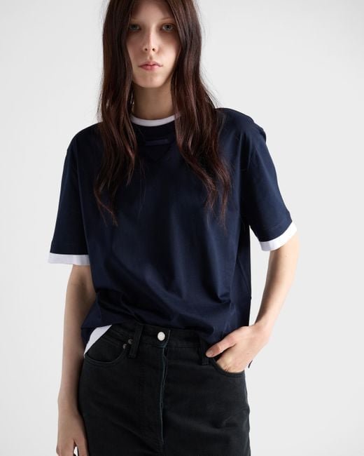 Prada Blue T-Shirt Aus Baumwoll-Jersey