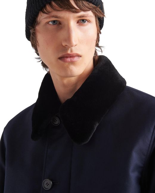 Prada Blue Blouson Jacket With Shearling Collar for men