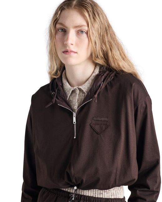Prada Brown Reversible Cotton Jersey And Re-Nylon Hoodie