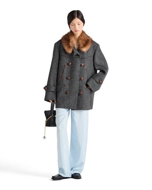 Prada Gray Double-Breasted Chevron Peacoat