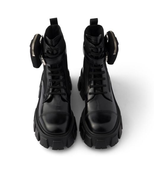Prada Black Monolith Leather And Re-Nylon Booties With Pouch