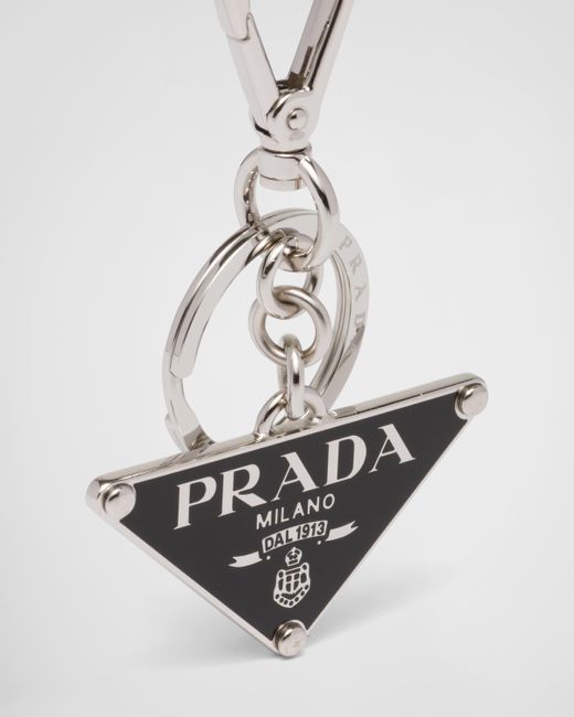Prada White Metal Keychain for men