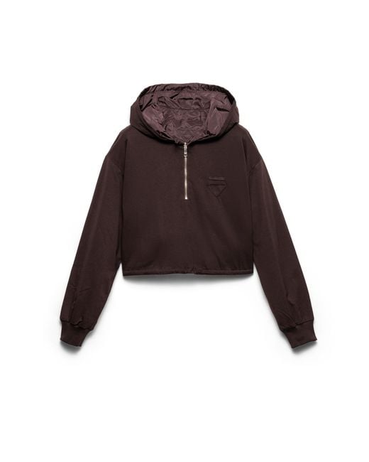 Prada Brown Reversible Cotton Jersey And Re-Nylon Hoodie