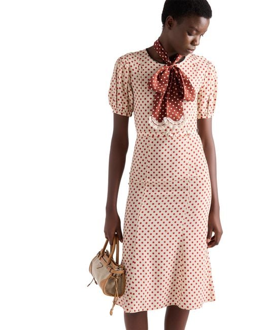 Prada Pink Polka-Dot Marocain Dress