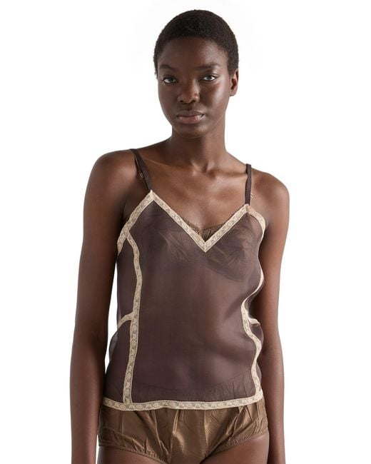 Prada Brown Organza Intarsia Top