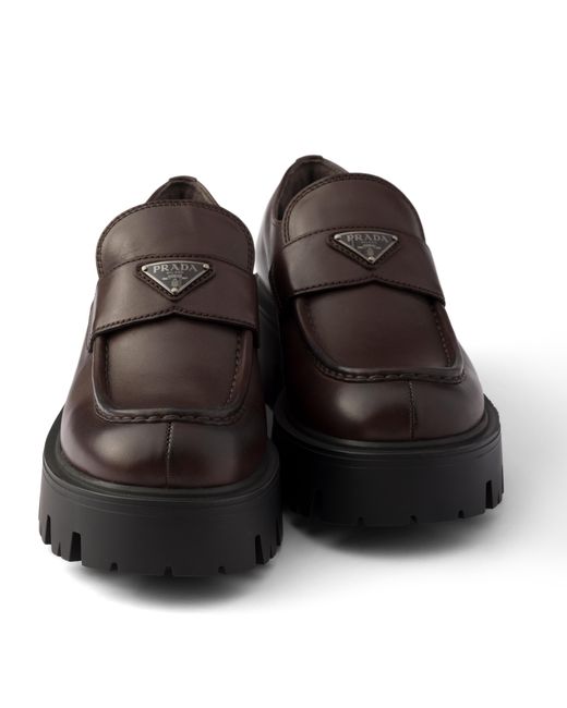 Prada Brown Leather Loafers, Teak