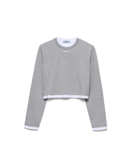 Camiseta De Manga Larga En Punto De Algodón, Mujer, Talla Prada de color Gray