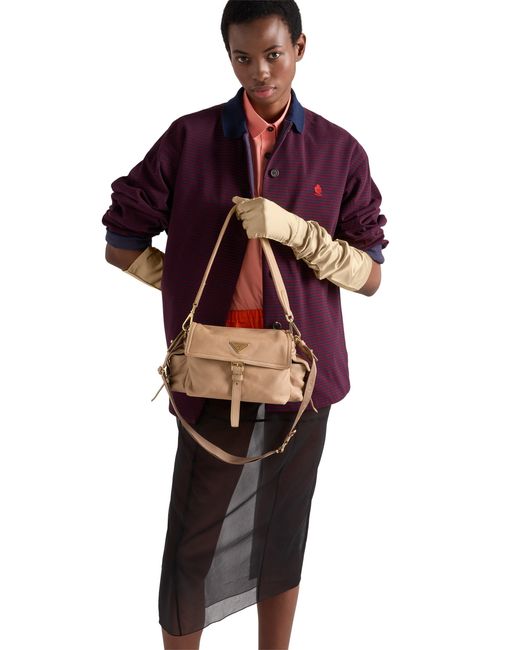 Prada Brown Explore Medium Nappa Leather Shoulder Bag With Flap