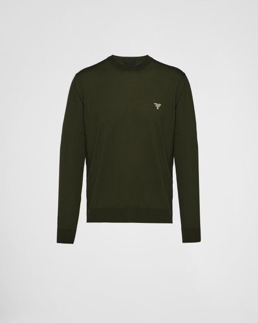 Prada Green Superfine Wool Crew-Neck Sweater for men