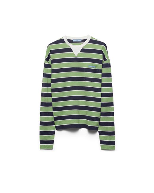 Prada Green Long-Sleeved Bayadere Striped Lisle Cotton T-Shirt